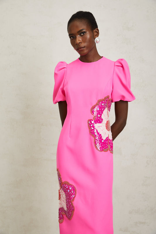 Ángela Pink Embellished Floral Midi Dress