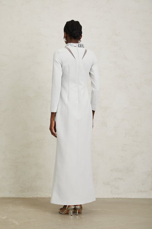 Magdalena Light Grey Crystal Embellished Maxi Dress