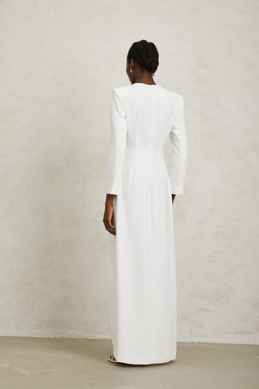 Vanessa White Beaded Floral Appliqué Maxi Dress