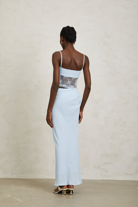 Maëlys Blue Floral Lace Panel Bustier Maxi Dress