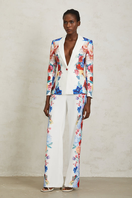 Lison White Floral Print Blazer & Trousers Set