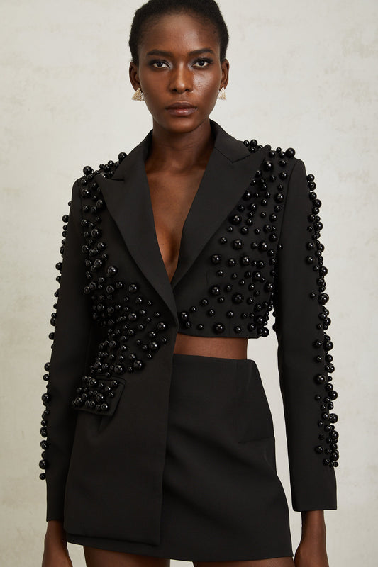 Joséphine Black Faux Pearl Blazer & Skirt Set