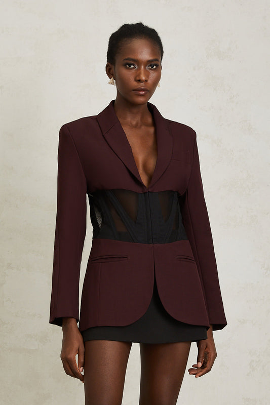 Noémie Burgundy Corset Panelled Blazer