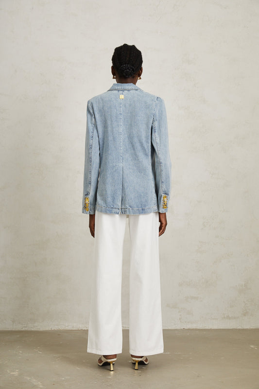 Léonide Blue Lock Detail Denim Blazer