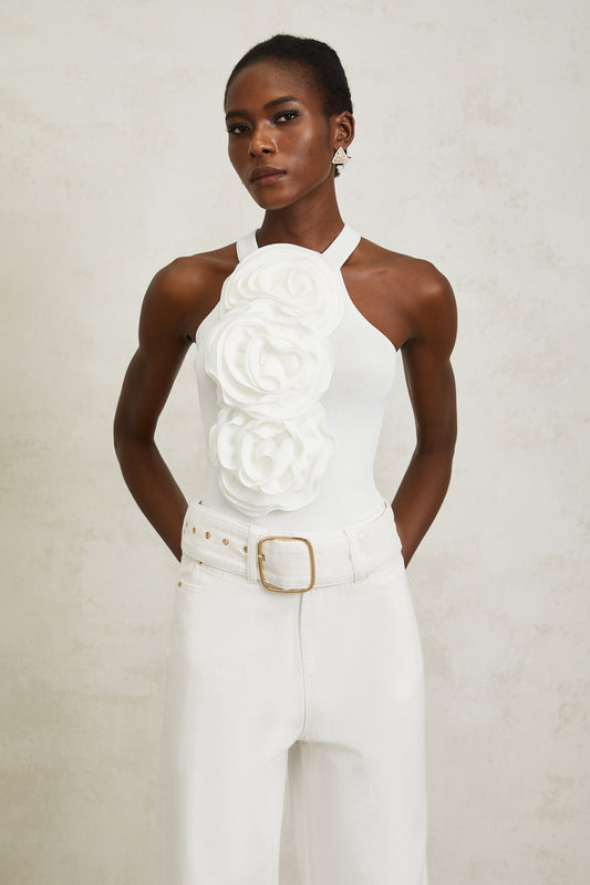 Nolwenn White 3D Petal Knit Top