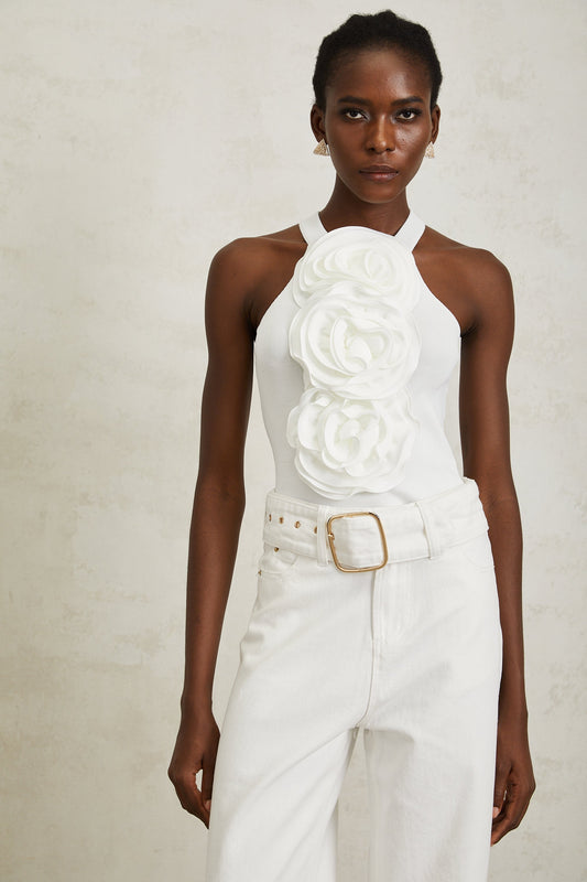 Nolwenn White 3D Petal Knit Top