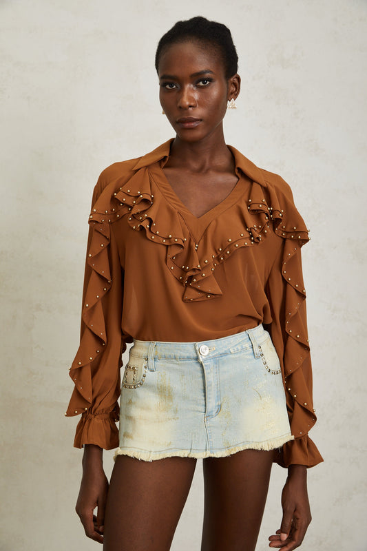 Helena Blue Studded Glittered Denim Mini Skirt