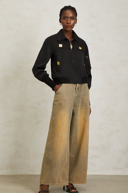 Nanette Black Zip Up Bomber Jacket