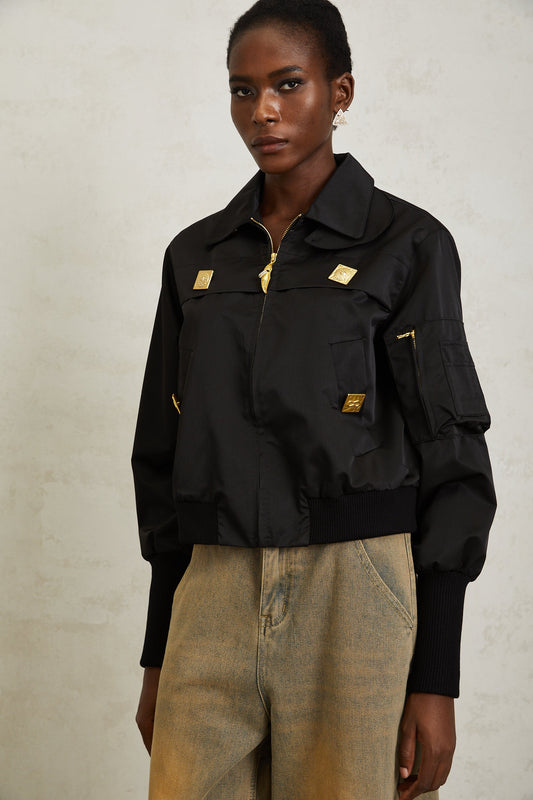 Nanette Black Zip Up Bomber Jacket