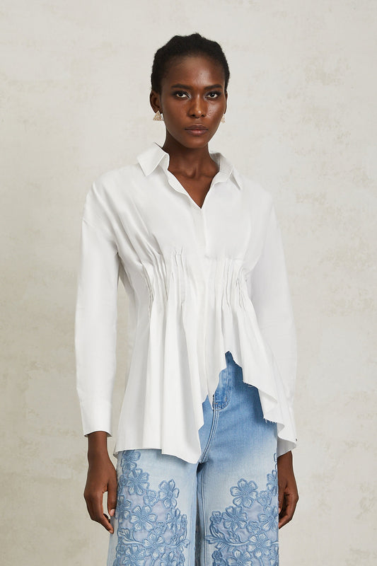 Valentina White Asymmetrical Pleated Shirt