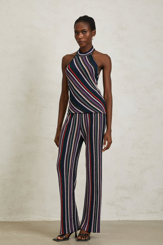 Harper Purple Striped Knit Top & Trousers Set