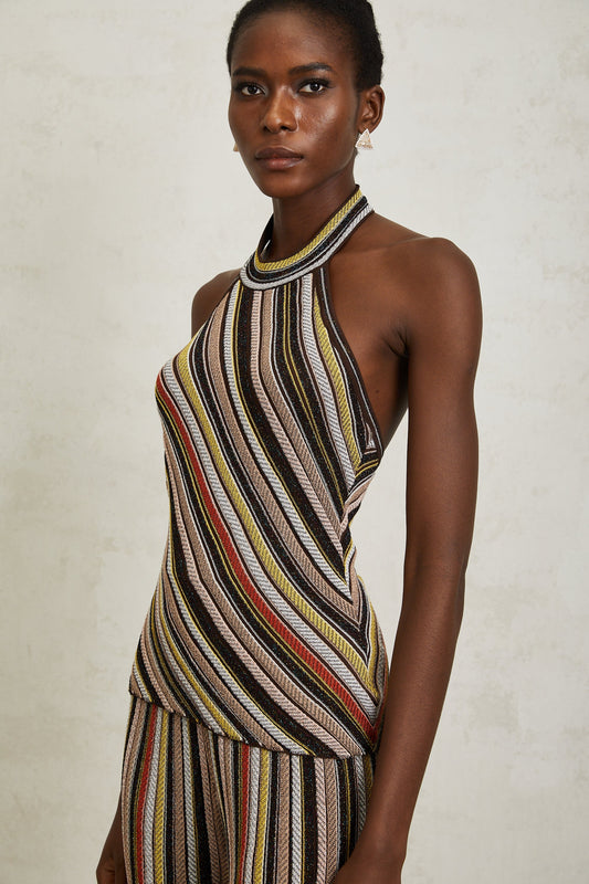 Harper Brown Striped Knit Top & Trousers Set