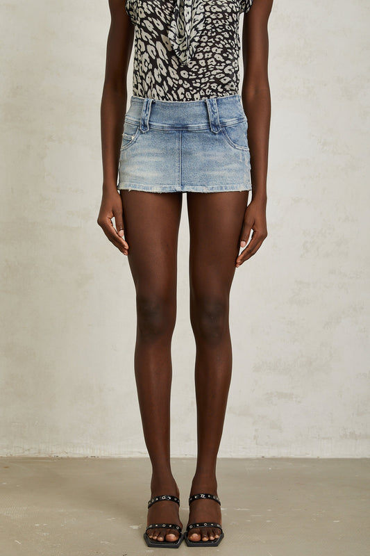 Inés Blue Faded Denim Mini Skirt