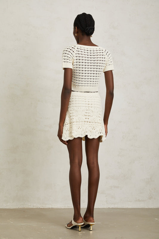 Bérénice Cream White Bowknot Knit Top