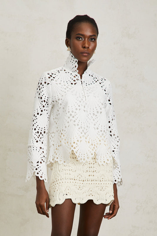 Wilhelmine White Corded Lace Blouse
