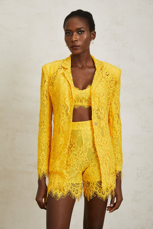 Géraldine Yellow Frayed Floral Lace Matching Set