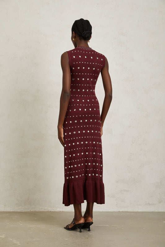 Chloé Red Studded Crochet Knit Maxi Dress