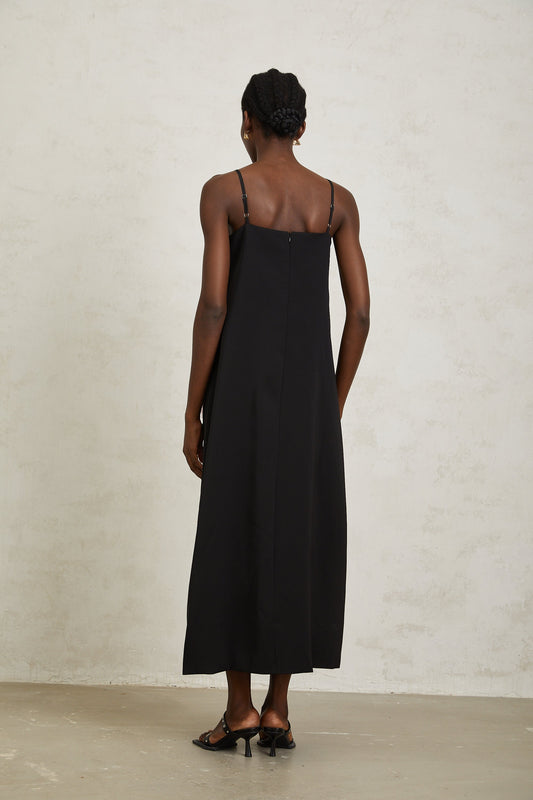 Véronique Black 3D Petal Sleeveless Midi Dress