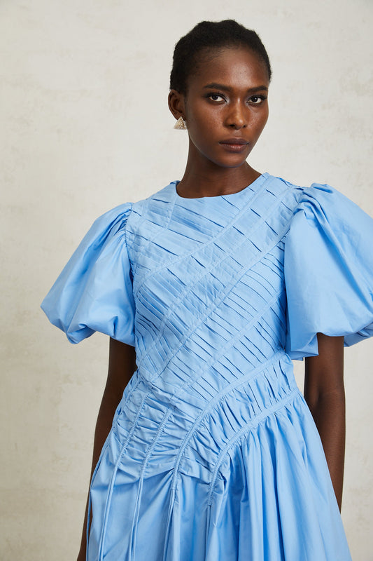 Amaryllis Blue Ruched Drawstring Hem Mini Dress