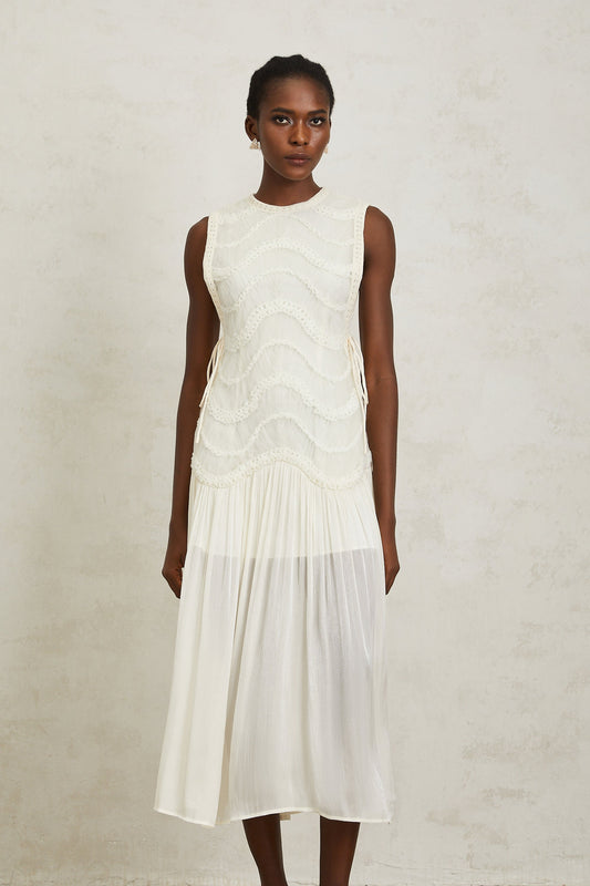 Blanche Off White Floral Crochet Midi Dress