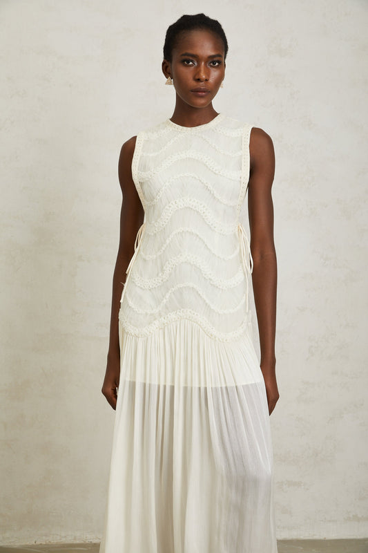 Blanche Off White Floral Crochet Midi Dress