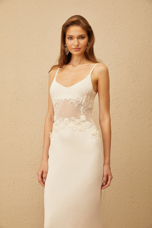 Uxue Off White Floral Embroidered Knit Maxi Dress