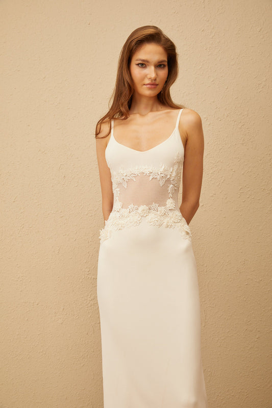 Uxue Off White Floral Embroidered Knit Maxi Dress