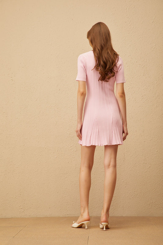 Diane Pink Ribbed Knit Mini Dress