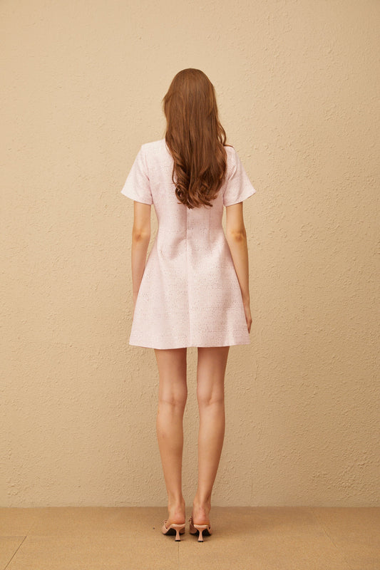 Cléophée Pink Bowknot Sequined Tweed Mini Dress
