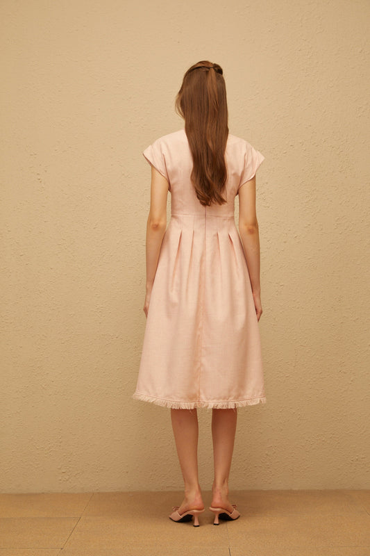 Bernadett Pink 3D Petal Pleated Midi Dress