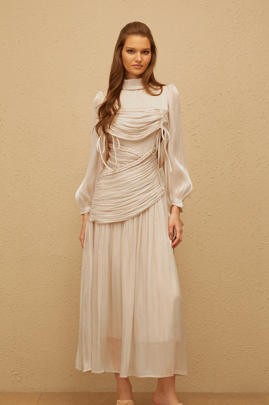 Amour Grey Ruched Glossy Maxi Dress