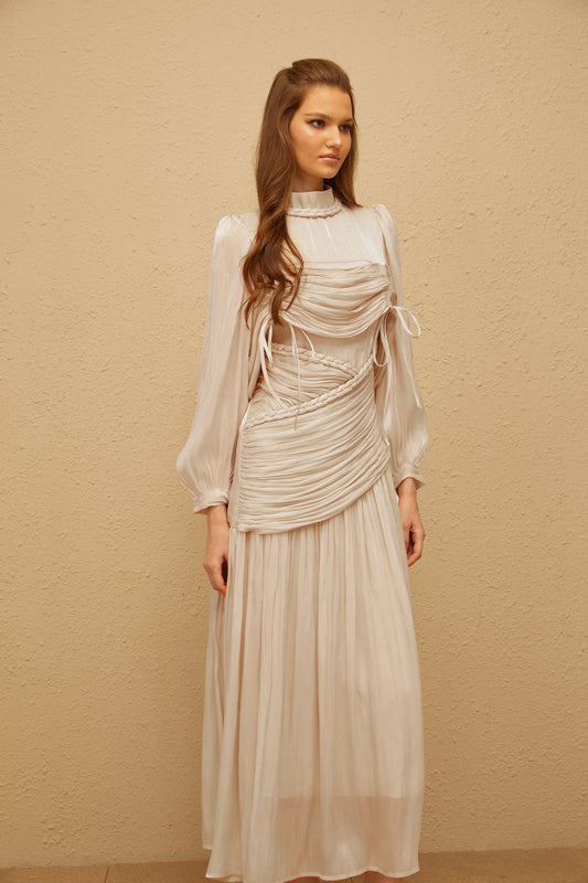 Amour Grey Ruched Glossy Maxi Dress