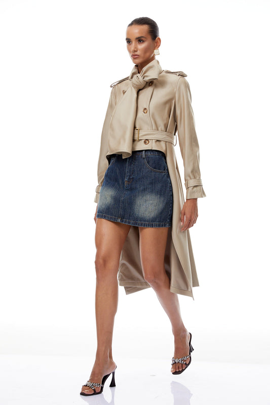 Szabina Khaki Asymmetrical Short Trench Coat