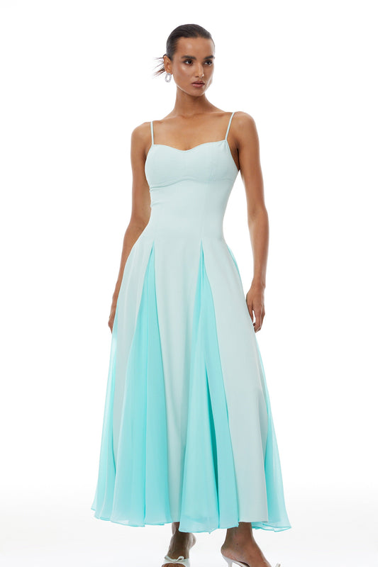 Quincy Green Tulle Godet Panel Maxi Dress