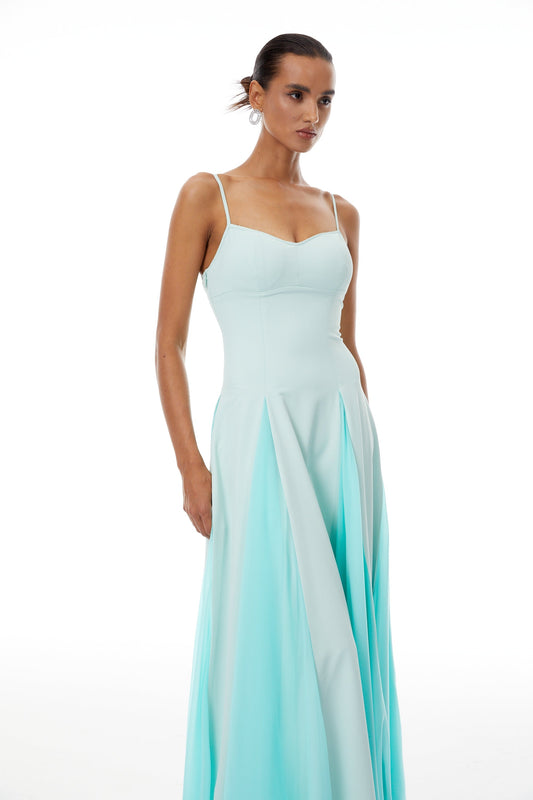 Quincy Green Tulle Godet Panel Maxi Dress