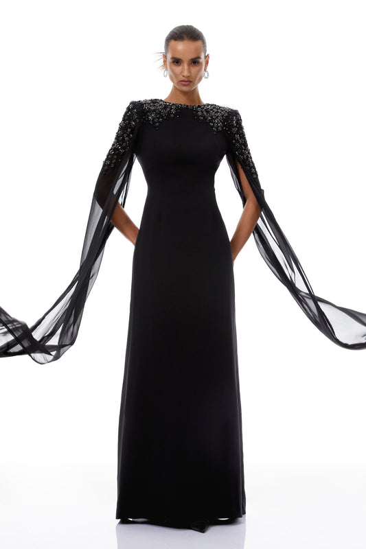 Yseult Black Embellished Maxi Gown