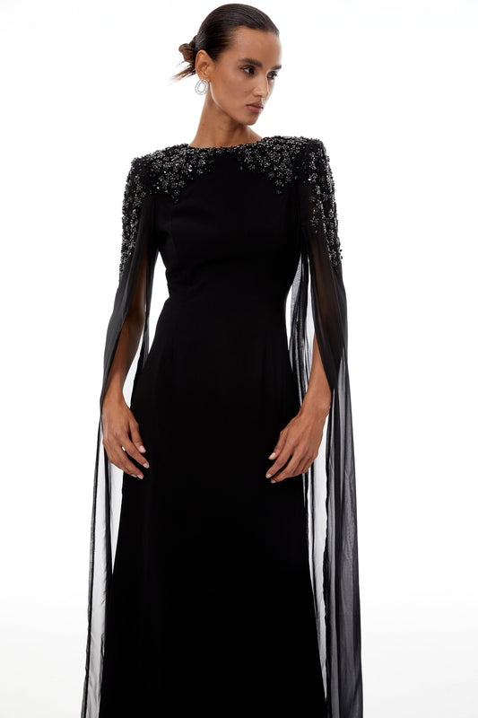 Yseult Black Embellished Maxi Gown