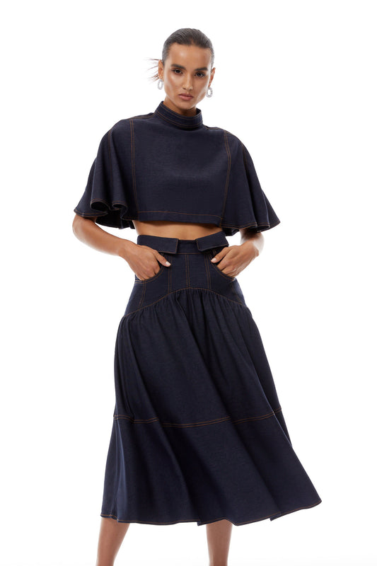 Octavie Indigo Blue Contrast Stitching Denim Set