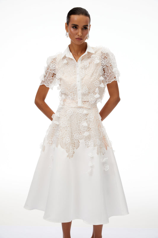 Annamária White Corded Lace Top & Skirt Set