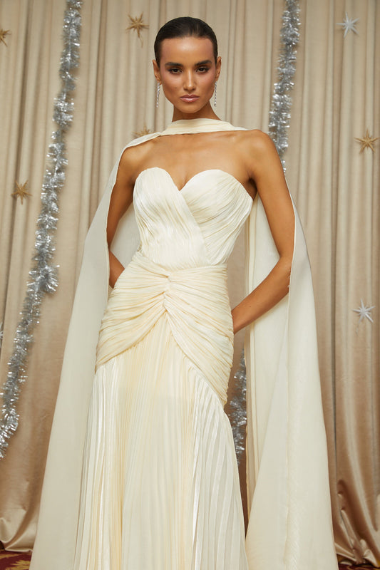 Roxane Yellow Cinched Waist Ruched Maxi Dress