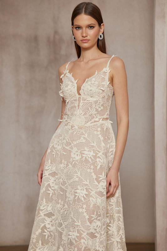 Amber White Sleeveless Floral Lace Midi Dress