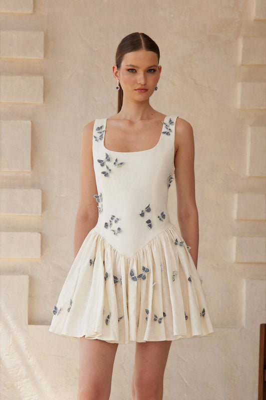 Ophélie White Butterfly Embroidered Mini Dress