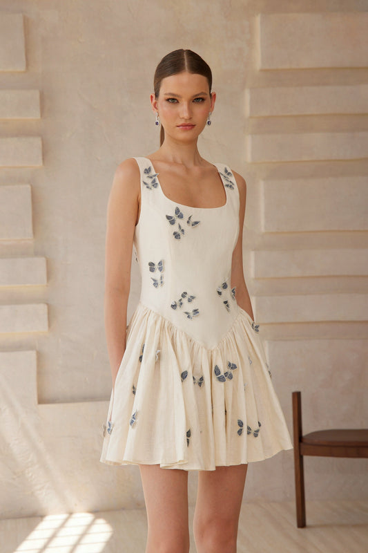 Ophélie White Butterfly Embroidered Mini Dress