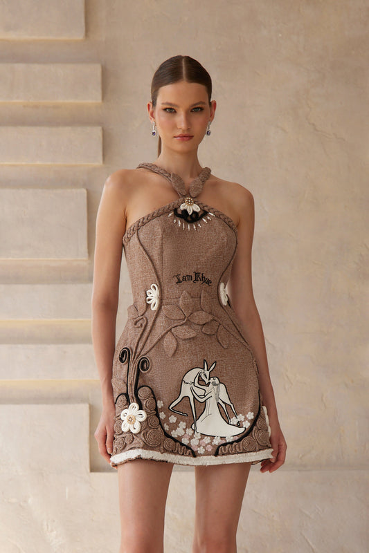 Aimée Brown Floral Jacquard Tweed Mini Dress