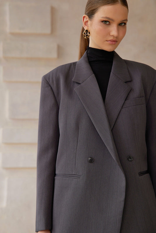 Eléonore Grey Double-Breasted Oversize Blazer