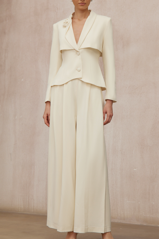 Teresa Neutral 3D Petal Blazer & Trousers Set