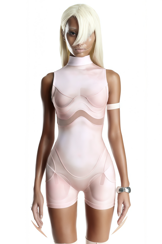 Néon Pink Mesh Panel Playsuit