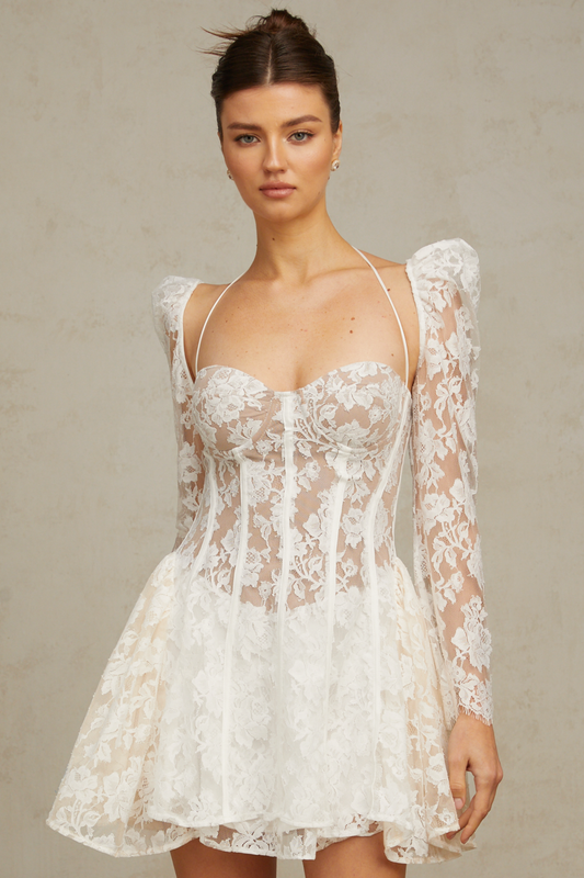 Vivienne white floral-lace corset mini dress
