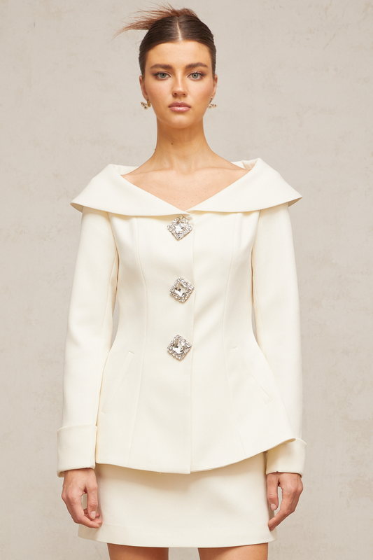 Eugénie white peplum jacket & skirt matching set