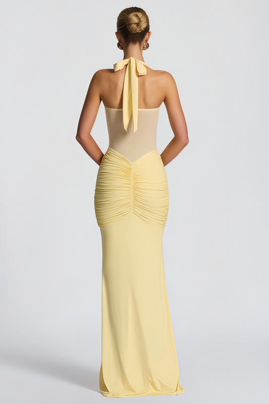 Amandine Yellow Halterneck Gathered Maxi Dress